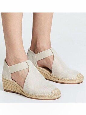 Tory Burch Catalina Espadrille Canvas Wedge Sandal Shoe Sand Natural Tan 8.5